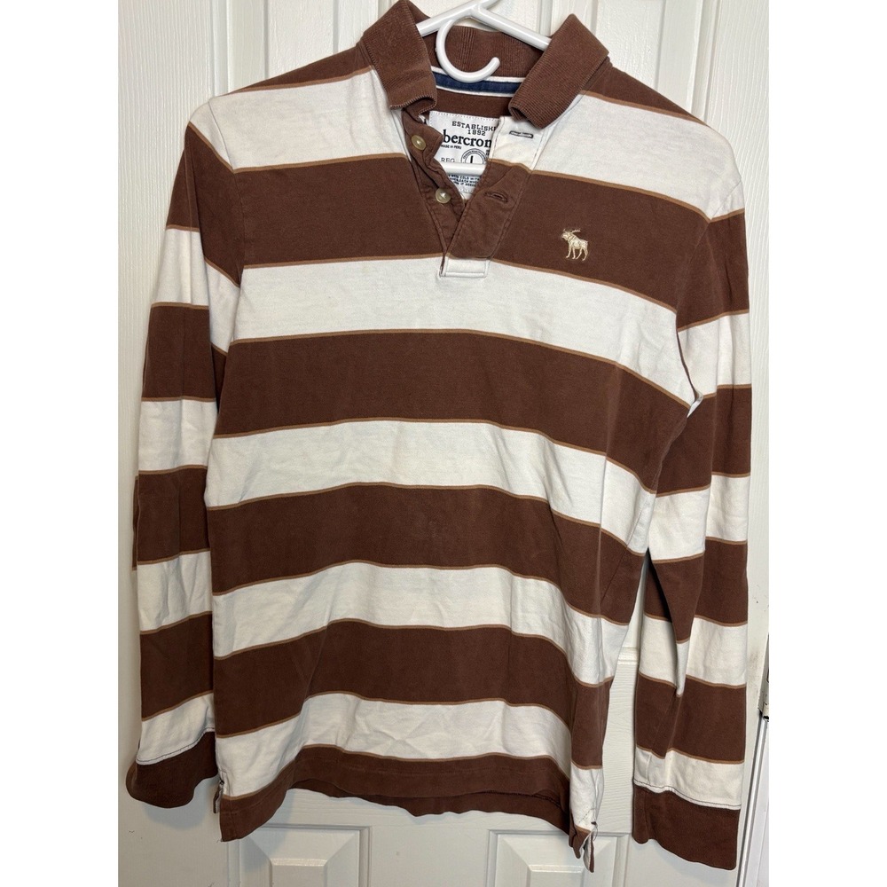 Vintage Y2K Abercrombie Fitch Kids Large Long Sleeve Rugby Polo Shirt Brown